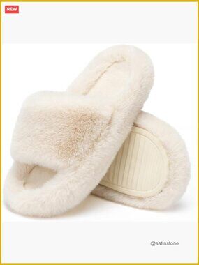 Open Toe Memory Foam Faux Fur Lined Slippers Women's Memory Foam Slippers
